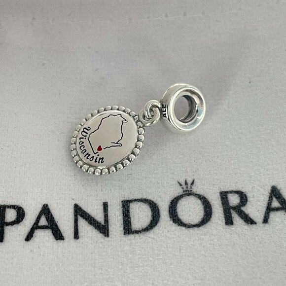 Pandora Wisconsin Map Exclusive Dangle Charm Travel Gift Pendant Wisconsin Heart - Picture 3 of 3